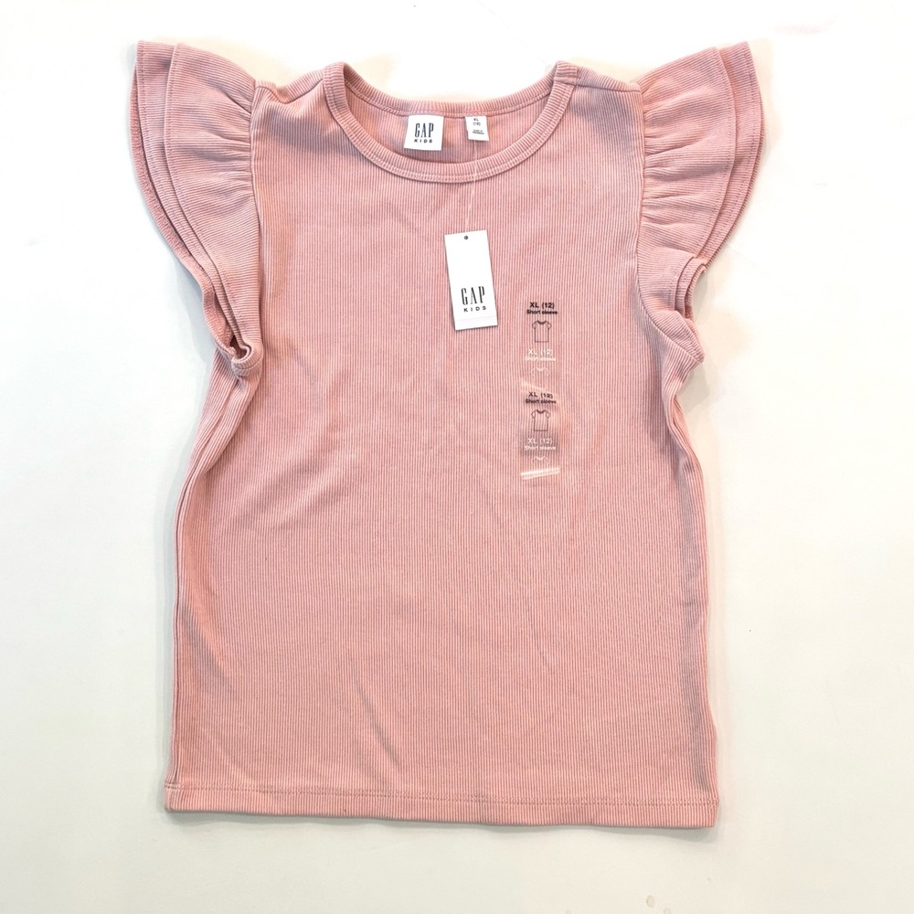 NWT Gap Pink Flutter Sleeve Ribbed Top